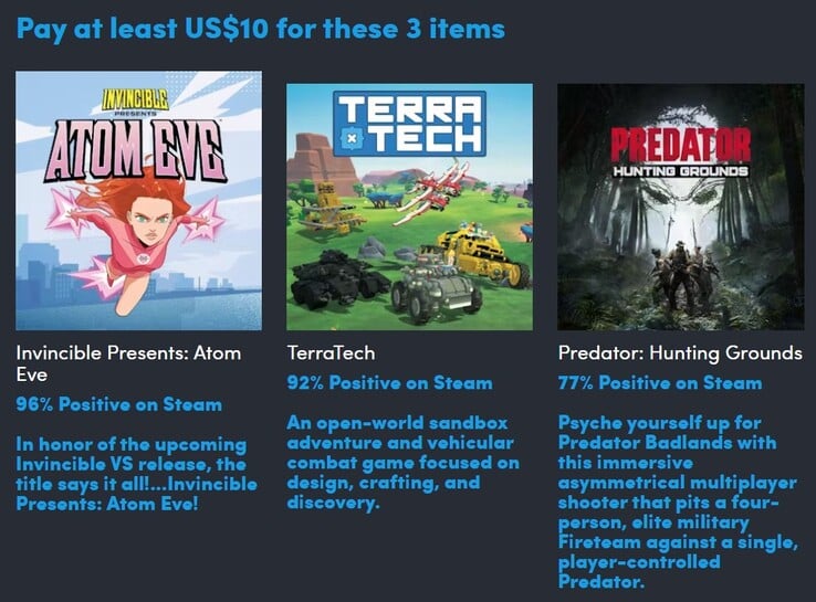第一层包含这 3 款游戏（图片来源：Humble Bundle）