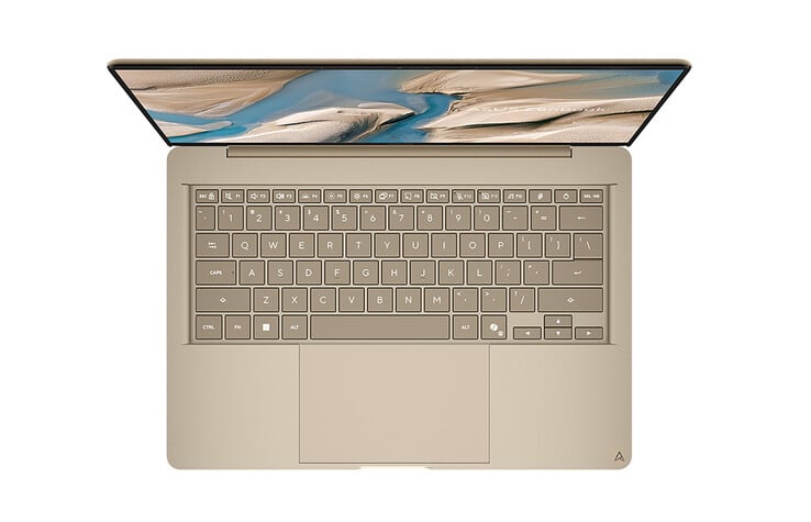 Zenbook A14(UX3480QA)提供北极蓝、科莫多珊瑚色和扎布里斯基米色三种配色,图中所示即为扎布里斯基米色款。