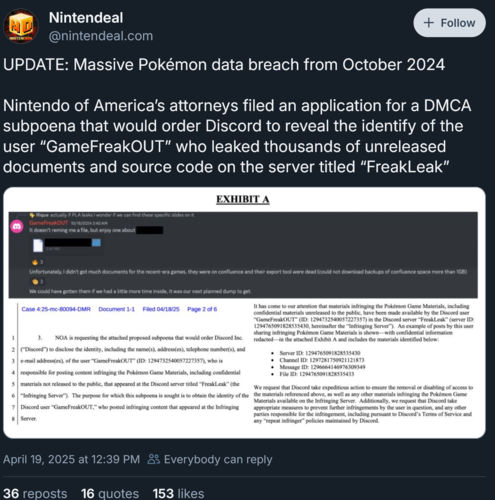 Nintendeal Bluesky 关于任天堂 Teraleak 传票的帖子（图片来源：截图，Nintendeal Bluesky 账户）