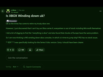 Xbox X 系列英国上市 Reddit 帖子（图片来源：Xbox subreddit）