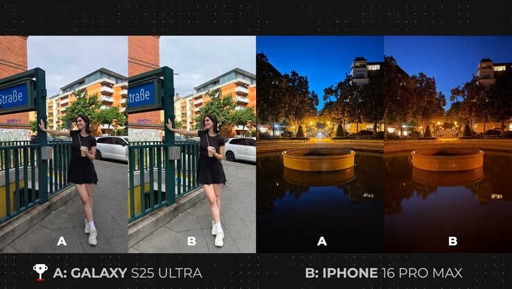 三星Galaxy S25 Ultra 和 iPhone 16 Pro Max 对比所用的照片（图片来源：Versus；截图）