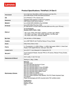 ThinkPad L14 6 代的主要规格（图片来源：联想）