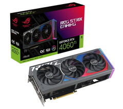 华硕 ROG Strix RTX 4060 Ti 16 GB 配备一个 HDMI 和三个 DisplayPort 输出。(来源：ASUS/Notebooksbilliger）