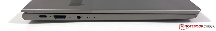 左边：USB-C 3.2（第2代，10GBit/s，DisplayPort ALT模式1.4，Power Delivery），HDMI 2.0b，3.5毫米音频