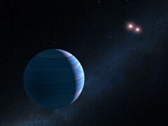 显示一颗系外行星和两颗红星的插图。