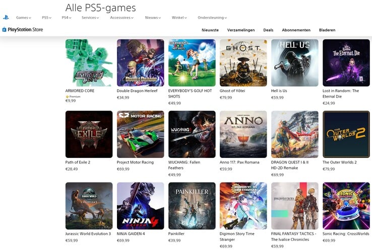 荷兰 PlayStation 商店价格（图片来源：截图，索尼 PlayStation）