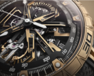 Roger Dubuis罗杰杜彼Excalibur Spider飞返计时码表（如图）的表冠为粉红金色，漆环与整体配色相呼应。(图片来源：Roger Dubuis罗杰杜彼）