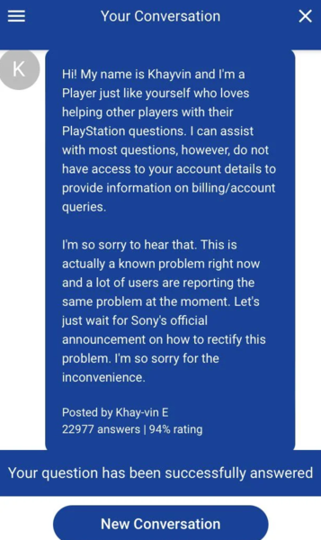 PlayStation 支持回复（图片来自 Reddit 上的 u/Cheap_Pipe_8578）