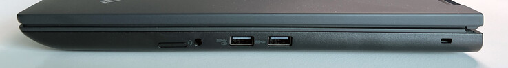 右侧SIM 卡插槽（可选）、3.5 毫米音频插孔、USB-A 3.2 Gen.1 (5 GBit/秒，带电)、USB-A 3.2 Gen.1 (5 GBit/秒)、Kensington 插槽