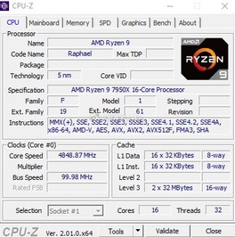 AMD Ryzen 9 7950X - CPU-Z。(图片来源：微博)