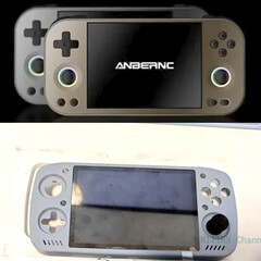 从上到下依次为 RG477M 和 KT-R1S（图片来源：通过 Joey's Retro Handhelds 和 Nittrx）。