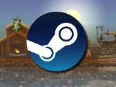 一张展示 Steam 徽标和游戏《Kingdom: New Lands》的图片，该游戏目前打九折。