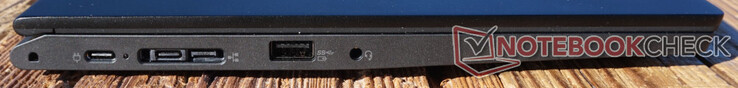 左边：USB-C（10Gbps，PD），联想侧面底座（USB-C（10Gbps，PD）集成），USB-A（10Gbps，永远在线），3.5毫米插孔（耳机）。