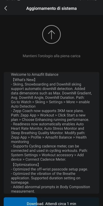 Amazfit Balance 3.16.4.3 更新（图片来源：Matteo Calori via Facebook）