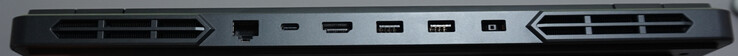 背面端口LAN 端口（1 Gbit/s）、USB-C（10 Gbit/s、DP、140 瓦充电）、HDMI 2.1、2x USB-A（5 Gbit/s）、电源端口