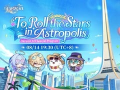 《崩坏:星穹铁道》4.5版本“在阿斯特罗波利斯滚动星辰”的官方宣传主视觉图。