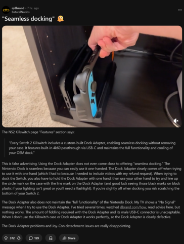Killswitch Switch 2 外壳基座问题（图片来源：截图，Switch 2 subreddit）