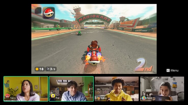 任天堂 Switch 2 GameChat 分屏（图片来源：截图，任天堂美国 YouTube）