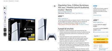PS5 数字版（825GB）在法国亚马逊有售。(图片来源：亚马逊）