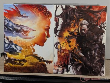 画布上的《地平线零号黎明》（Ilya Golitsyn 创作）和Witcher 3 （Grzegorz Domaradzki 创作）艺术作品。