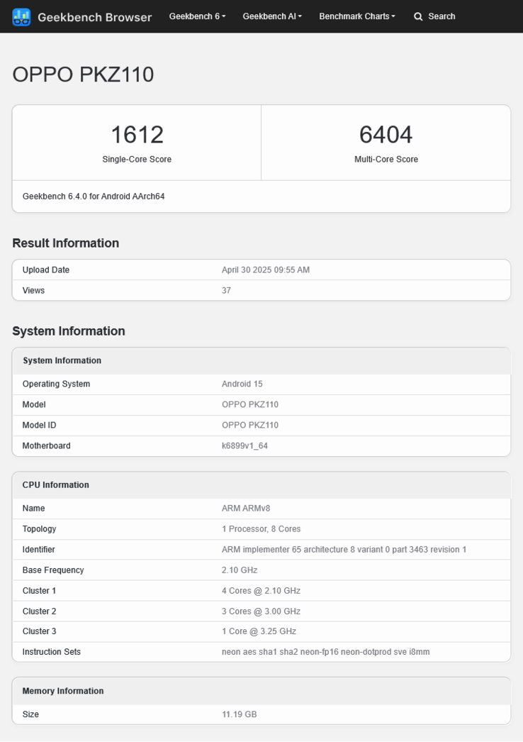 Oppo Reno14 "在新的基准测试泄露中浮出水面。(来源：Geekbench）