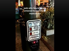 显示帕洛阿尔托被黑的人行横道按钮的 TikTok（截图）。(图片来源：TikTok 上的 rosecampau）