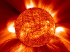SOHO 拍摄到的日冕物质抛射图像（图片来源：NASA、GSFC、SOHO 和 ESA；已裁剪）。