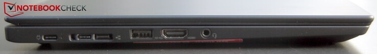 Left-hand side: USB 3.0 Type-C, USB 3.0 Type-C/proprietary Ethernet port, HDMI, 3.5 mm jack