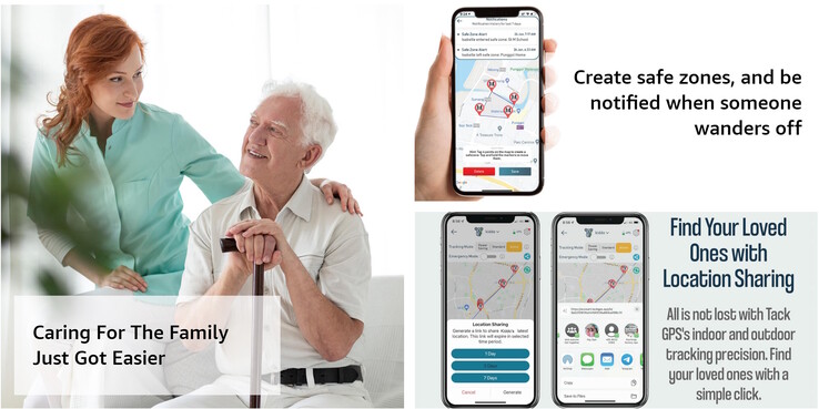 如果痴呆症患者走失，Tack GPS Plus 追踪器应用程序可以自动通知护理人员。(来源：Tack One）