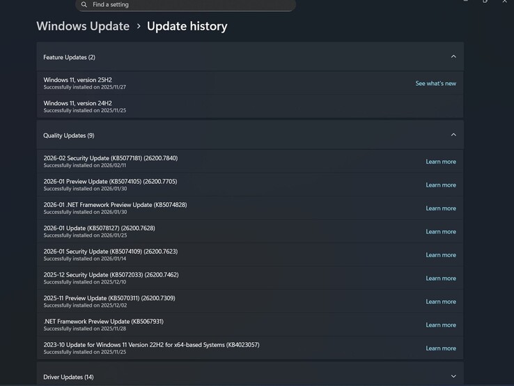 联想 LOQ 16IRH8 的 Windows 更新历史