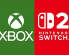 并排叠放的 Xbox 和 Switch 2 徽标（图片来源：微软 Xbox 游戏、任天堂美国公司，有编辑）