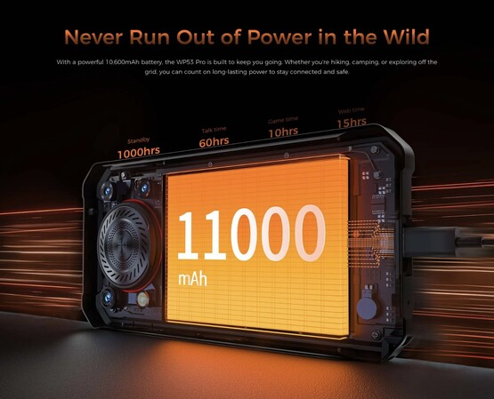 Oukitel WP53 Pro 强固型智能手机配备 11,000 mAh 大容量电池。(图片来源：Oukitel）