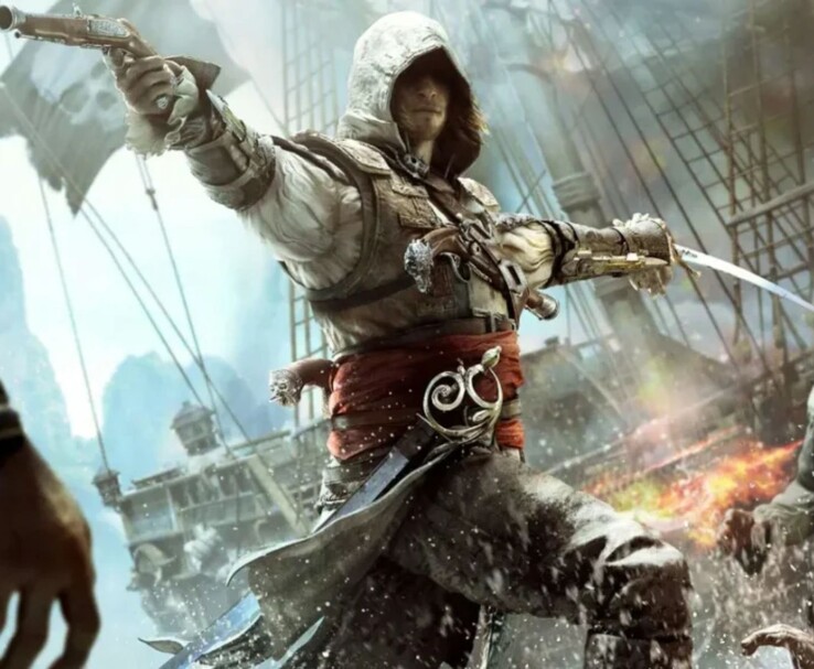 刺客信条 4：黑旗》中的 Edward Kenway 在海战中挥舞着剑和手枪（图片来源：育碧）