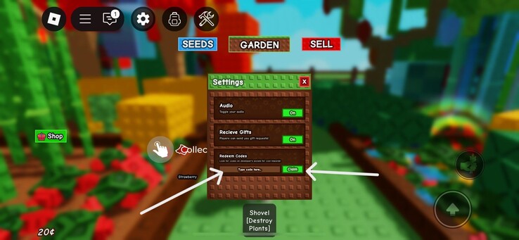 输入代码并点击 "领取"（图片来源：Roblox）