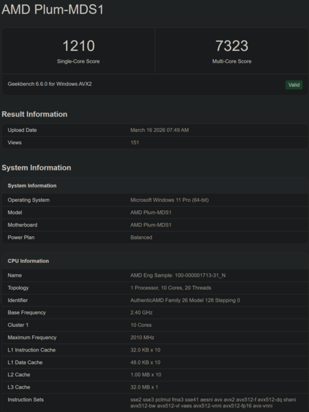 AMD Medusa Point Geekbench 列表