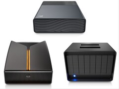 希捷 One Touch（上）、FireCuda X Vault（左）和 LaCie 8big Pro5（右）。