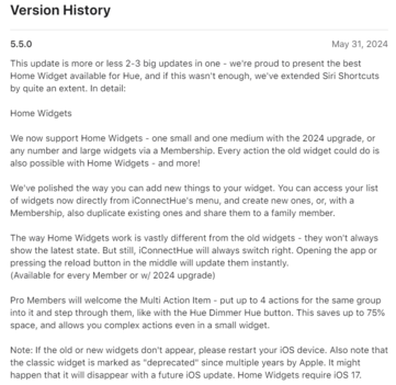 飞利浦 Hue 应用程序 iConnectHue 5.5.0 版本的发布说明。(图片来源：App Store）