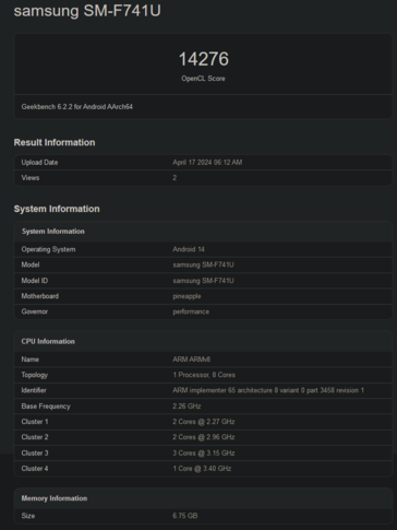 Galaxy Z Flip6 OpenCL 得分（图片来自 Geekbench）