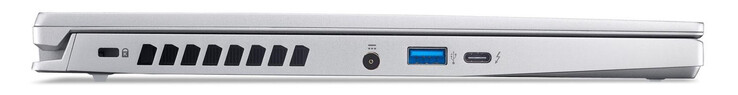 左侧电缆锁插槽、电源连接器、USB 3.2 Gen 2 (USB-A)、Thunderbolt 4 (USB-C；Power Delivery、Displayport)