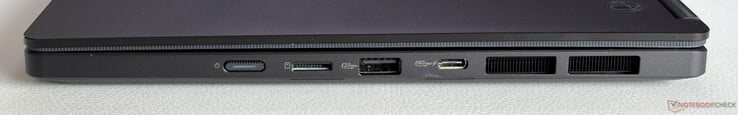 正确：电源按钮、microSD卡读卡器、USB-A 3.2 Gen.2（10 Gbps）、USB-C 4.0（40 Gbps，DisplayPort，电源传输）