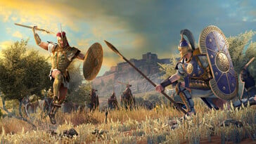 一张展示 A Total War Saga: Troy 中决斗场景的图片。