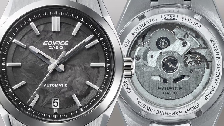 卡西欧 Edifice EFK-100D-1A 配有锻造碳表盘和透视底盖。(图片来源：卡西欧）
