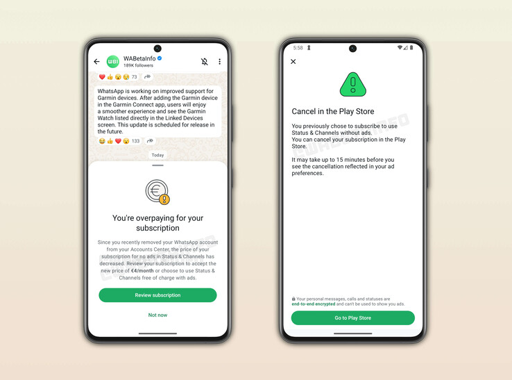WABetaInfo 的截图显示订阅价格为每月 4 欧元（图片来源：WABetaInfo）