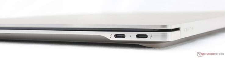右侧：2个USB-C Thunderbolt 4接口，支持DisplayPort 2.1及Power Delivery 3.1