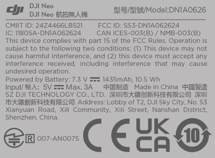 根据 FCC 标签，一款名为 "DJI Neo "的新型无人机即将上市。