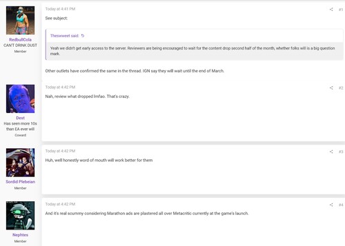 ResetEra 论坛关于马拉松审查延迟的帖子