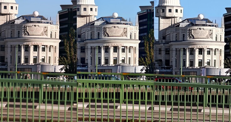 10 倍变焦裁剪对比:左:带外置镜头的 Oppo。中间Vivo 不带外置镜头。右图不带外置镜头的 OPPO。