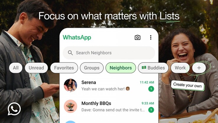 WhatsApp 最新的自定义列表功能。(图片来源：WhatsApp）
