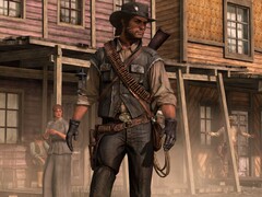 约翰-马斯顿（John Marston）在《红色死亡救赎》（Red Dead Redemption）中的一个城镇场景中（图片来源：Rockstar Games