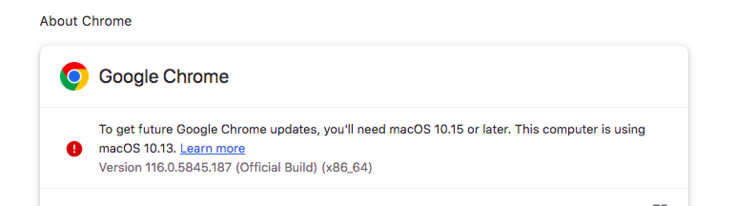 Chrome 116（如图）是适用于 macOS 10.13 的最新版 Chrome 浏览器，虽然目前运行得还不错，但这种情况还能持续多久就不得而知了。(图片来源：截图 - Notebookcheck）